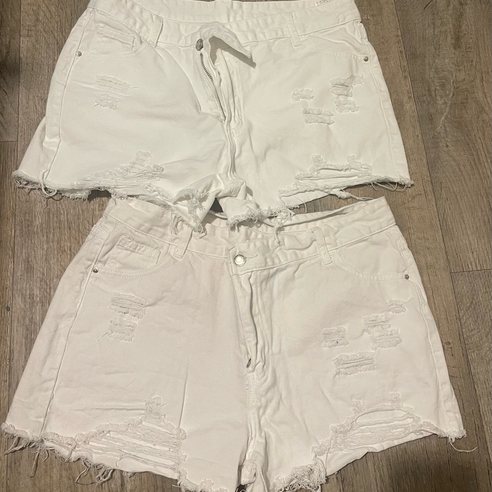 White Distressed Women Shorts
